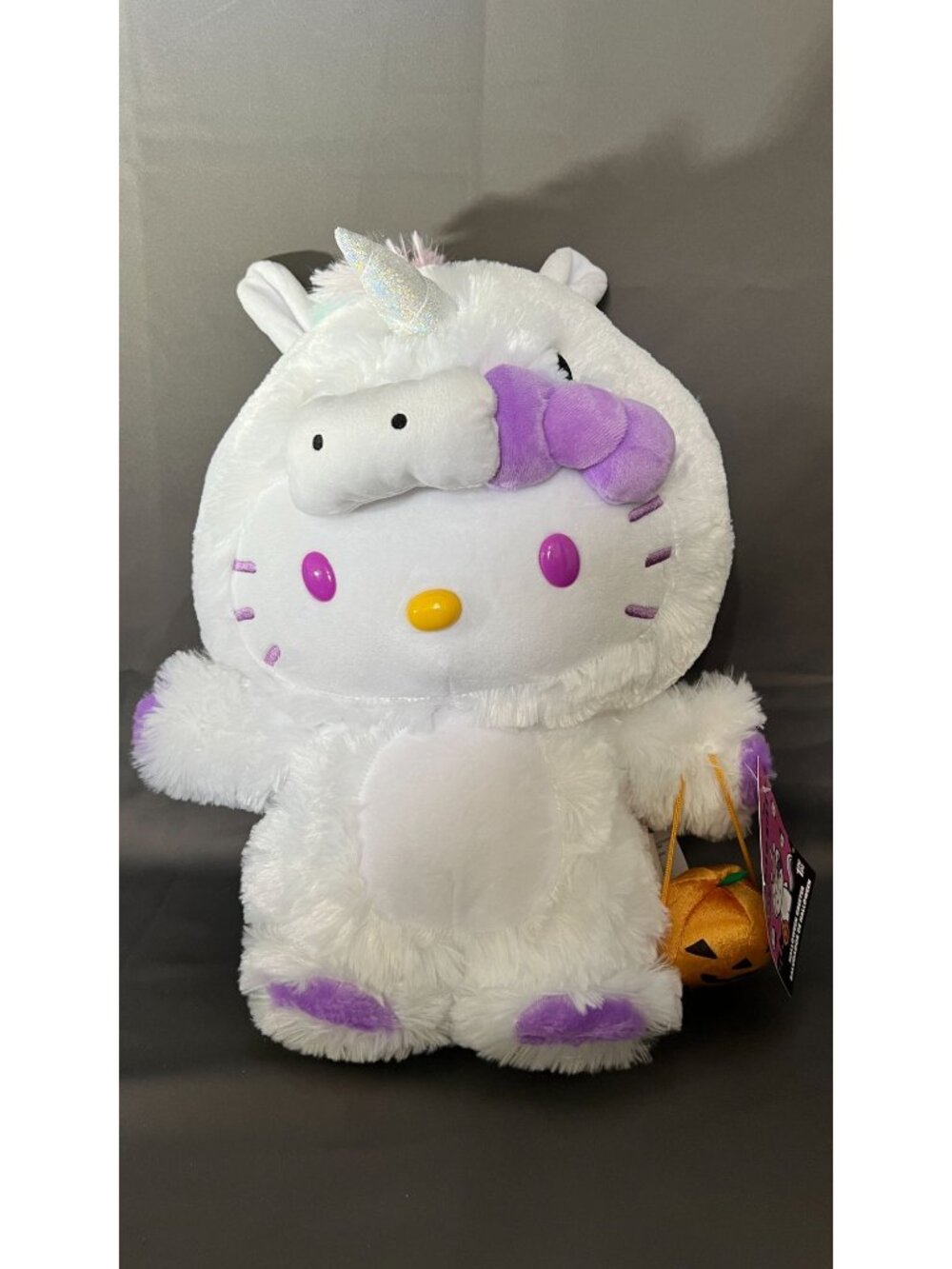 Hello Kitty Halloween Plush Unicorn Greeter With Pumpkin 14" White & Purple
